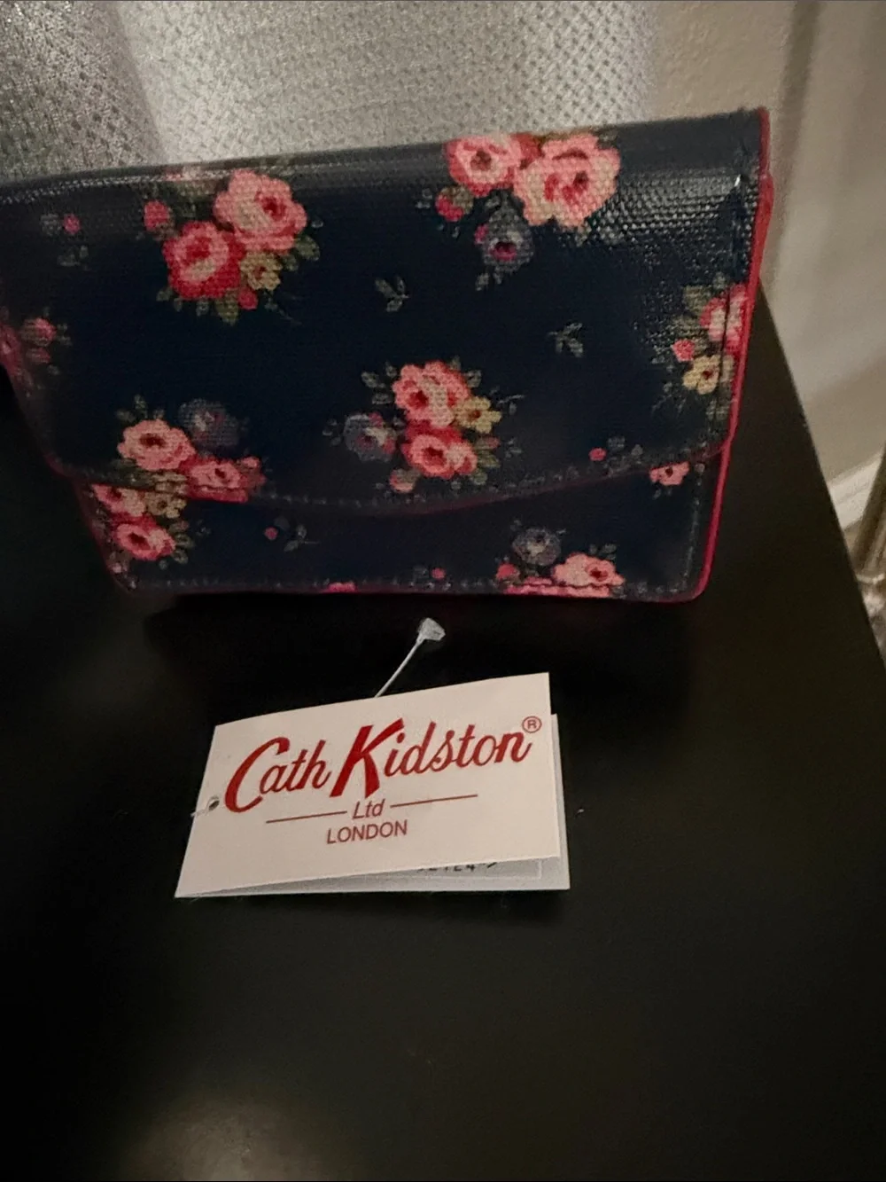 Cath Kidston Navy Floral Coin Card Holder Wallet Navy with Pink Roses